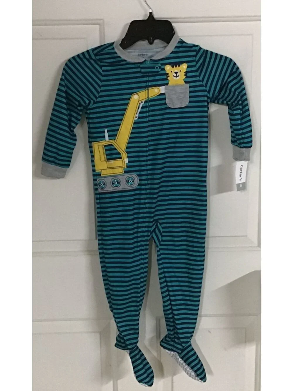 Carters 3T Striped Excavator Graphic Footed Pajamas